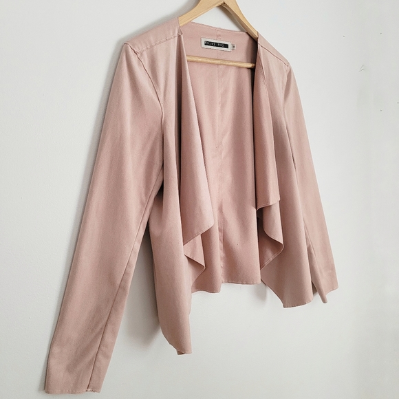 Faux Suede Soft Dusty Pink Open Cardigan Shrug - M - Picture 3 of 9
